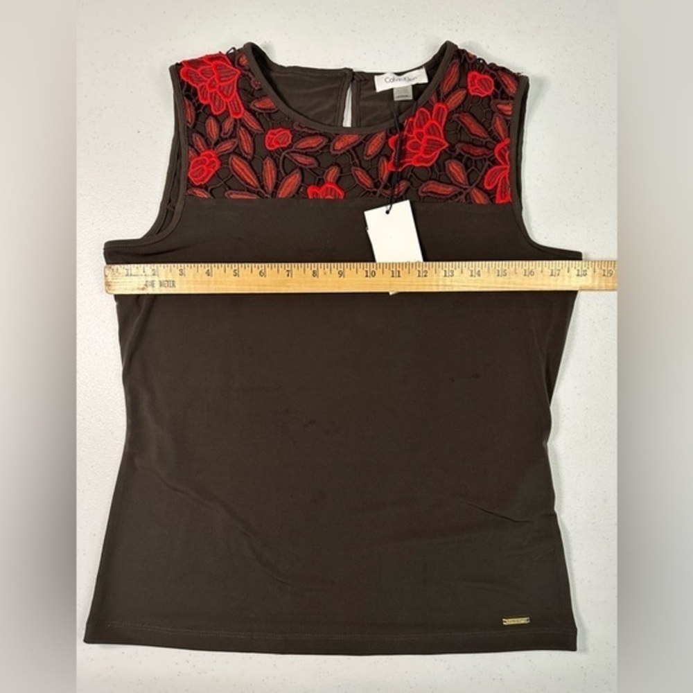 Calvin Klein, Brown and red, tank with lace detail, size small - Picture 7 of 8